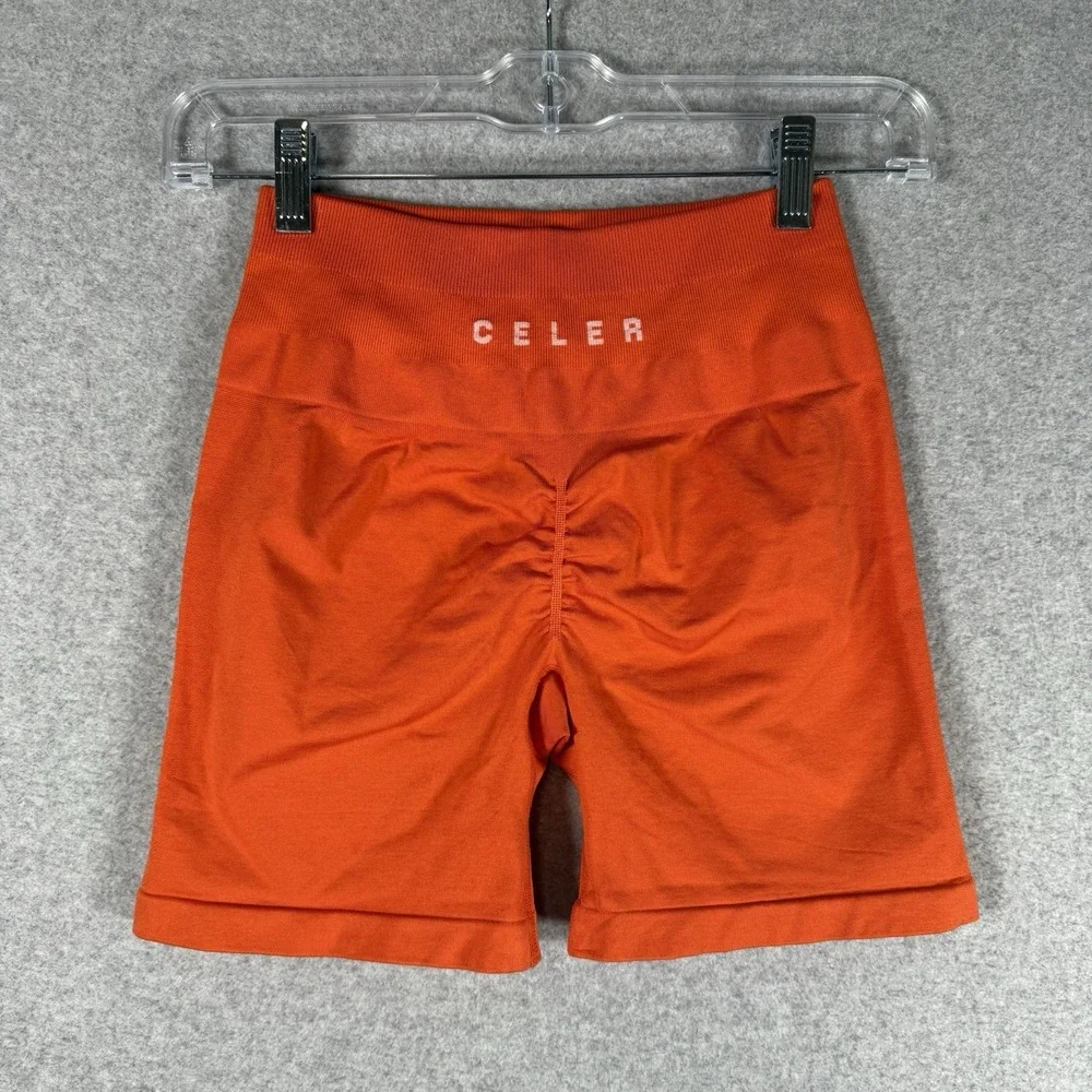 Celer shorts womens XS orange workout pull on seamless‎
